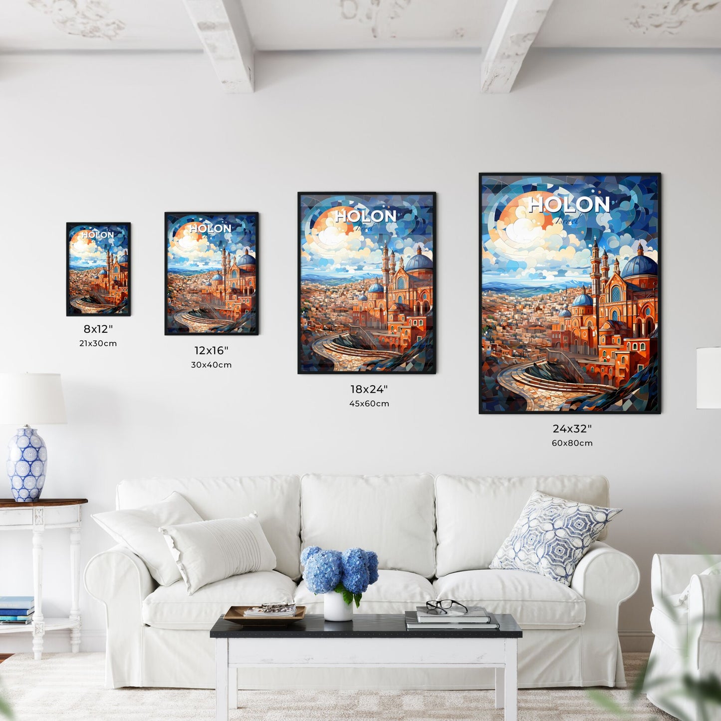 Abstract Painting of Holon Israel Skyline, Cityscape Canvas Wall Art, Home Decor Building Towers Default Title