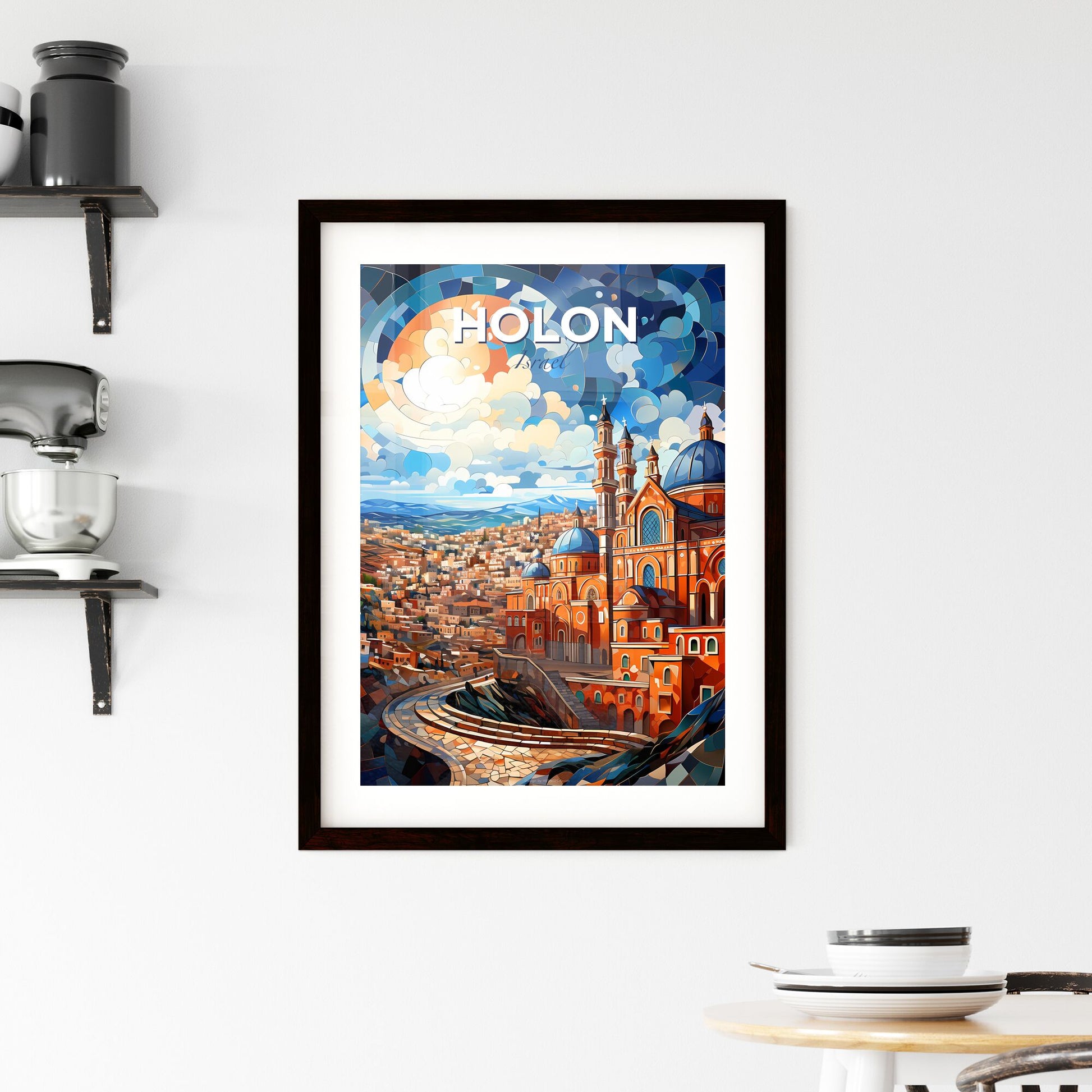 Abstract Painting of Holon Israel Skyline, Cityscape Canvas Wall Art, Home Decor Building Towers Default Title