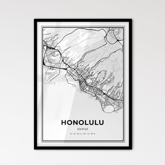 Honolulu Hawaii - Scandinavian Style City Map for Modern Home Decor