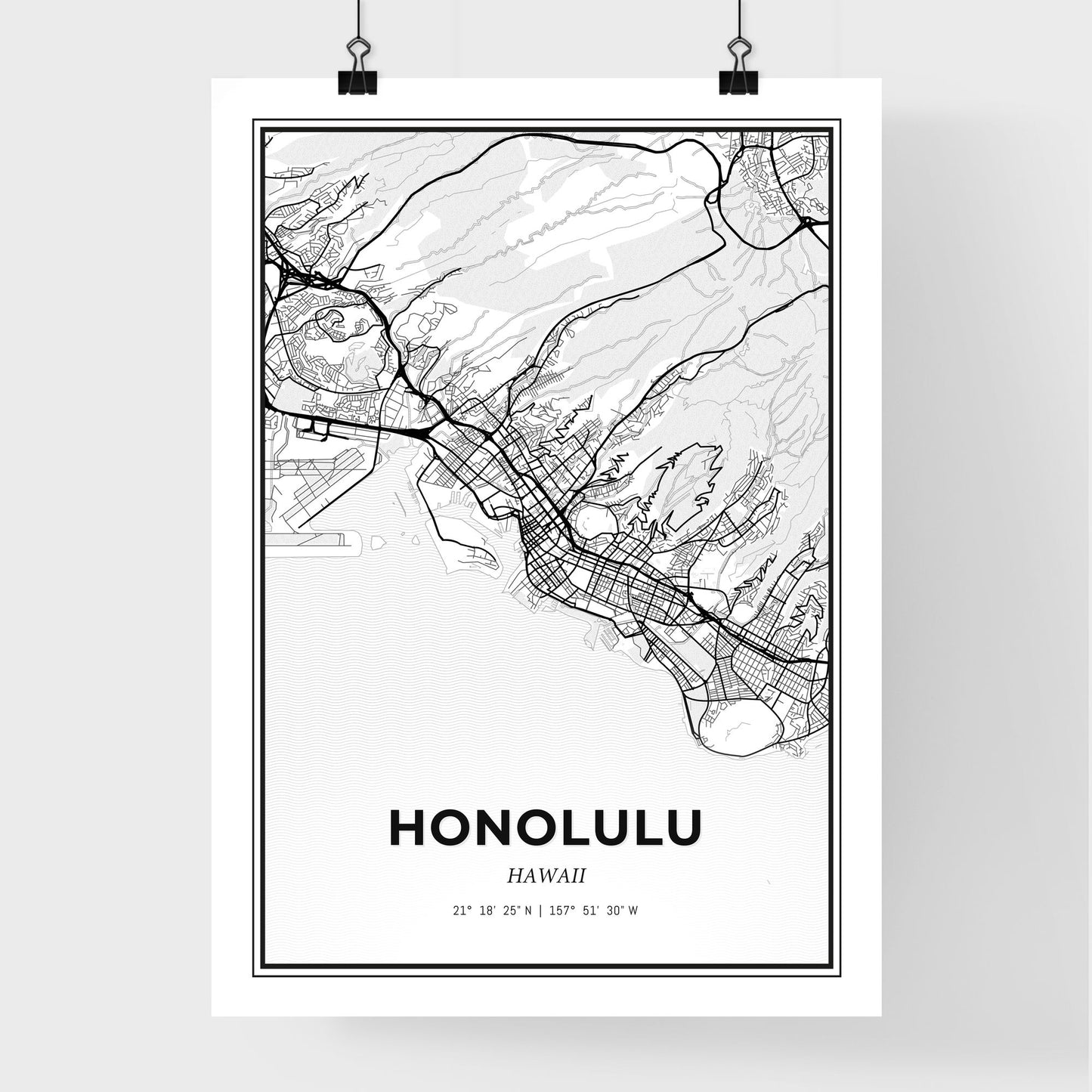 Honolulu Hawaii - Premium City Map Poster