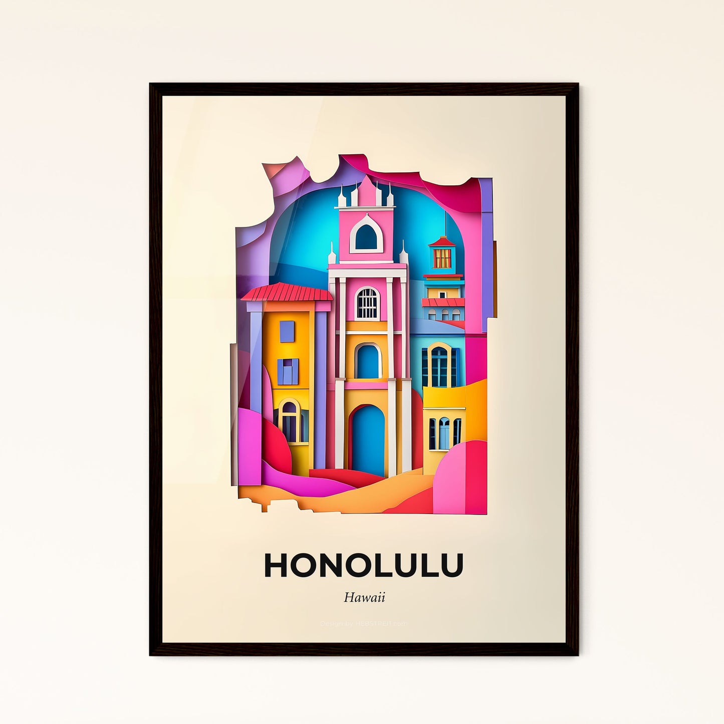 Vivid Honolulu, Hawaii - a colorful city with a clock tower in the middle