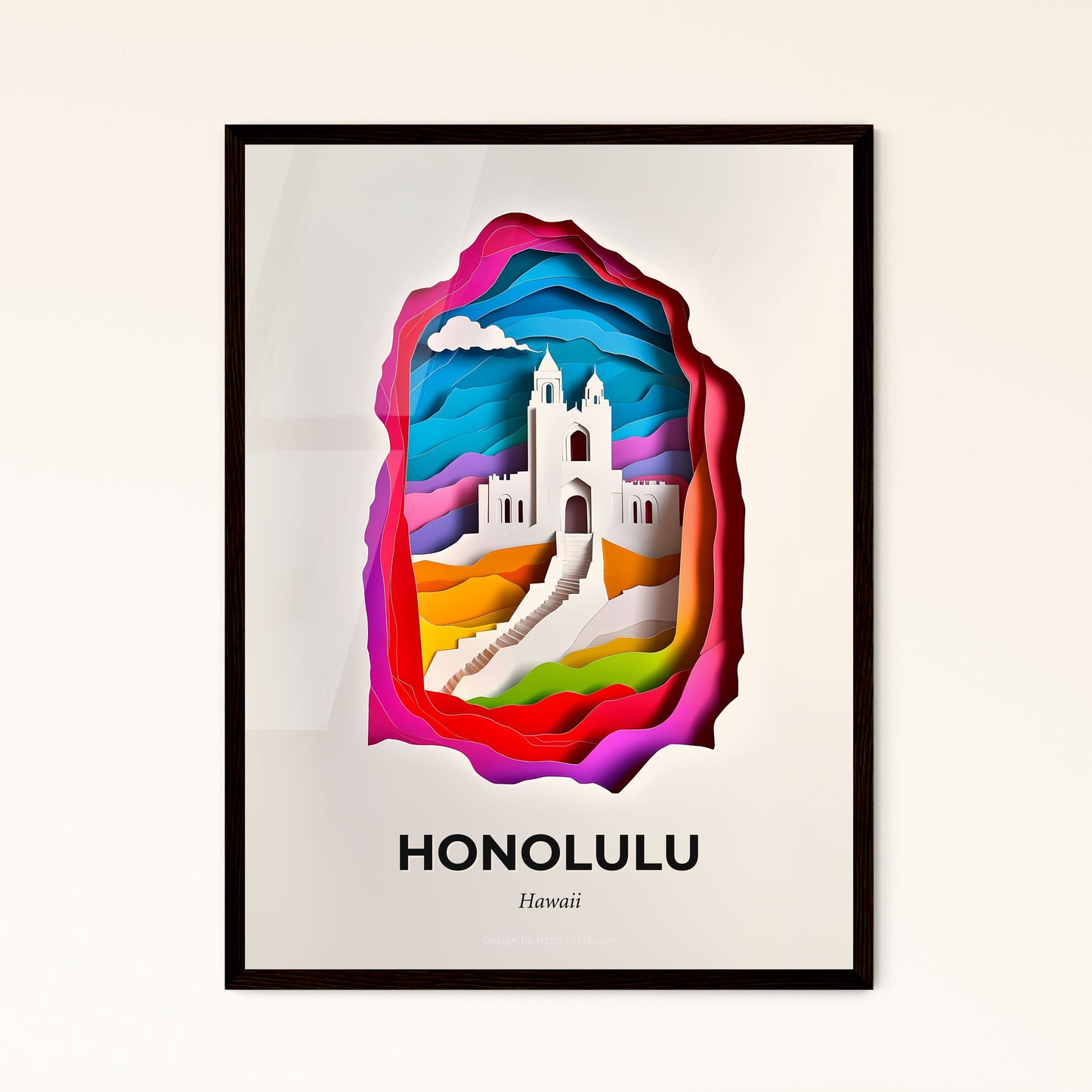 Vivid Honolulu, Hawaii - a paper cut of a castle with a stairway