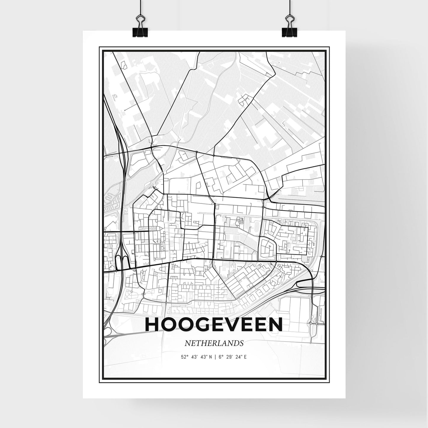  Hoogeveen Netherlands - Premium City Map Poster