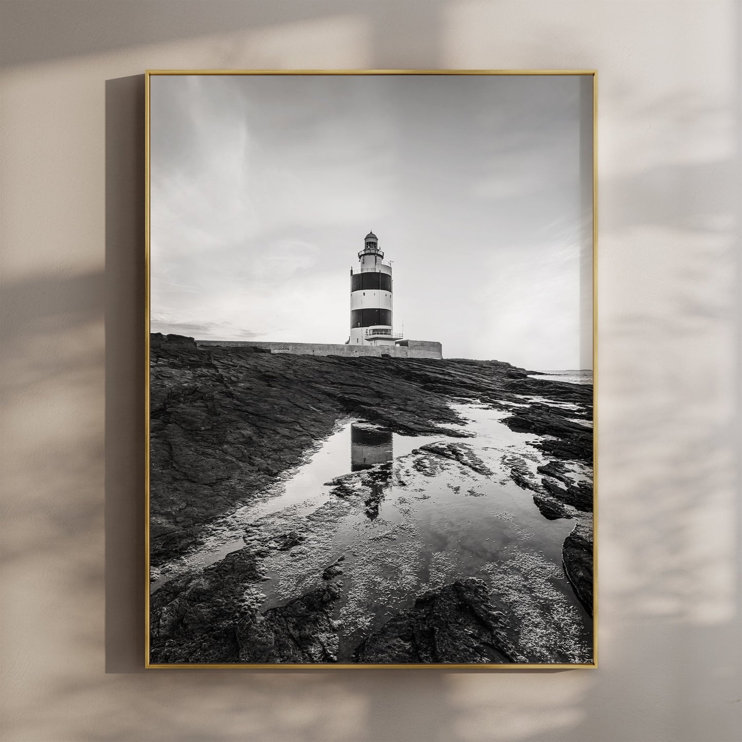 Hook Head Lighthouse Reflection – Ireland Black & White Fine Art Print