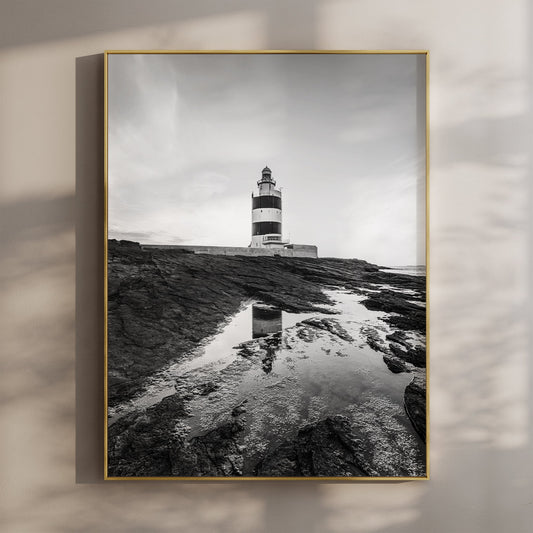 Hook Head Lighthouse Reflection – Ireland Black & White Fine Art Print