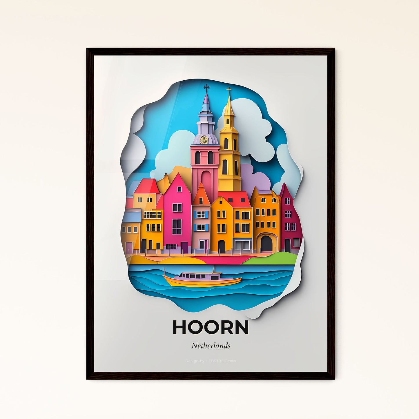 Vivid Hoorn, Netherlands - a paper cut of a city with a boat