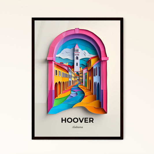 Vivid Hoover, Alabama - a colorful city scene with a clock tower