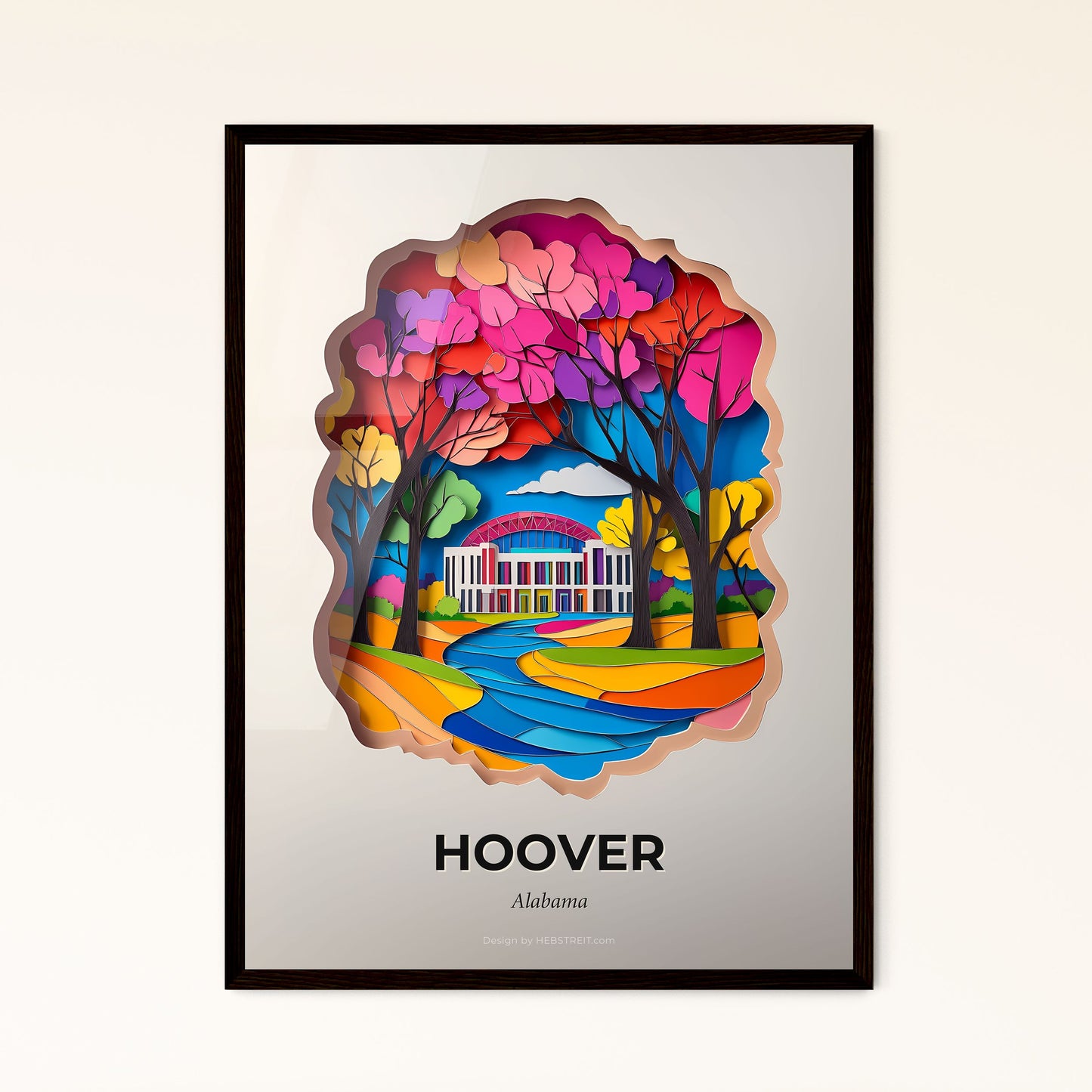 Vivid Hoover, Alabama - a paper cut of a building surrounded by trees