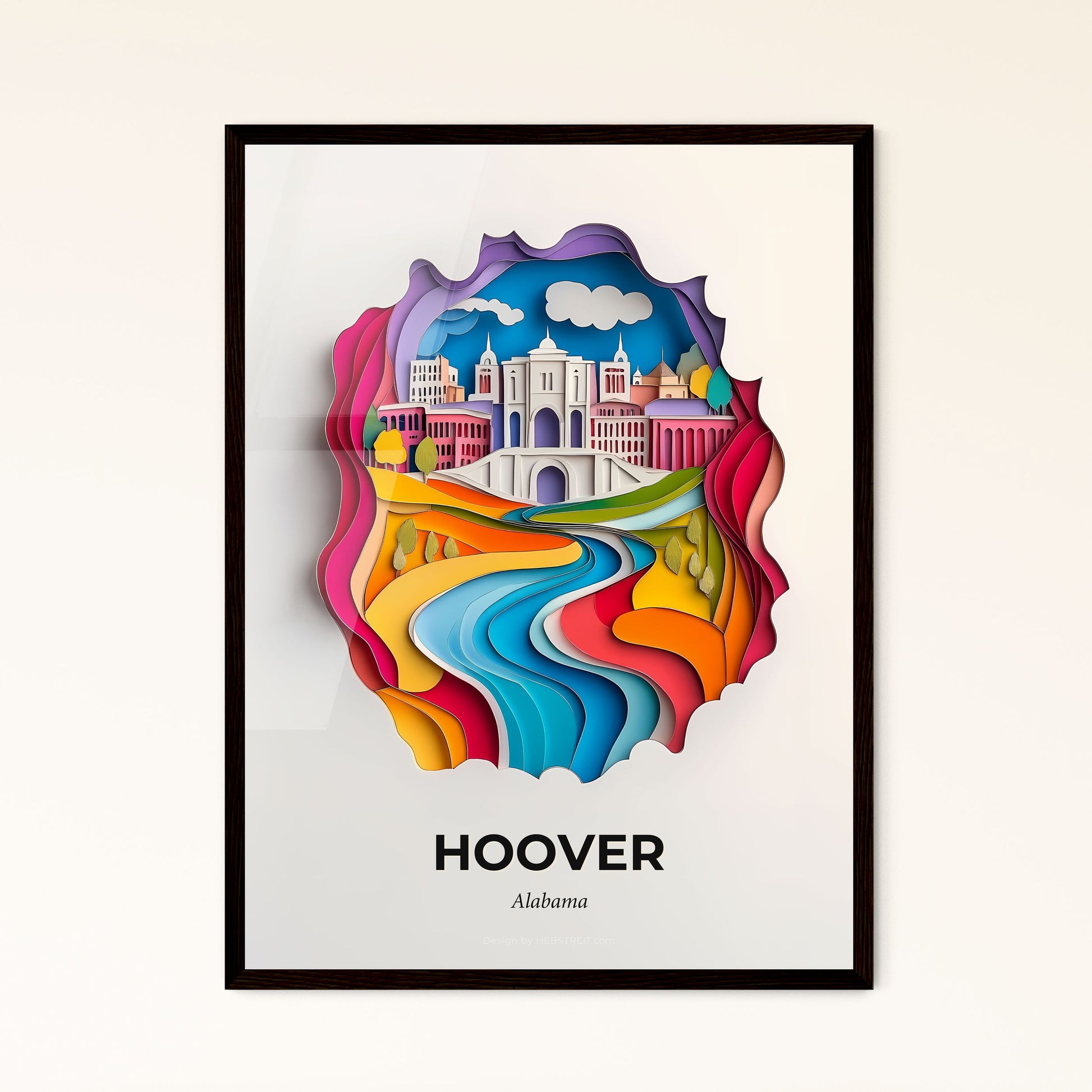 Vivid Hoover, Alabama - a paper cut of a city with a river