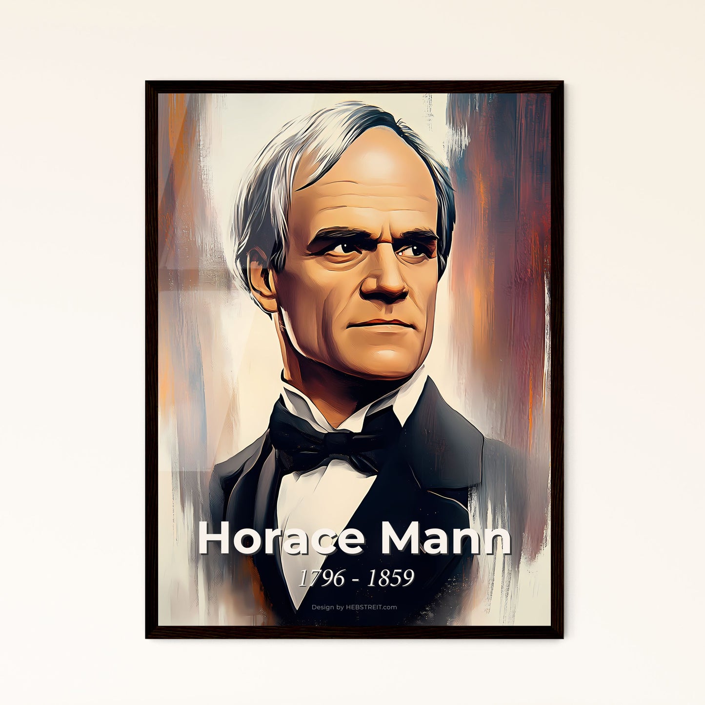 Portrait of Horace Mann, 1796 - 1859. Impressionistic painting of a man in a suit.