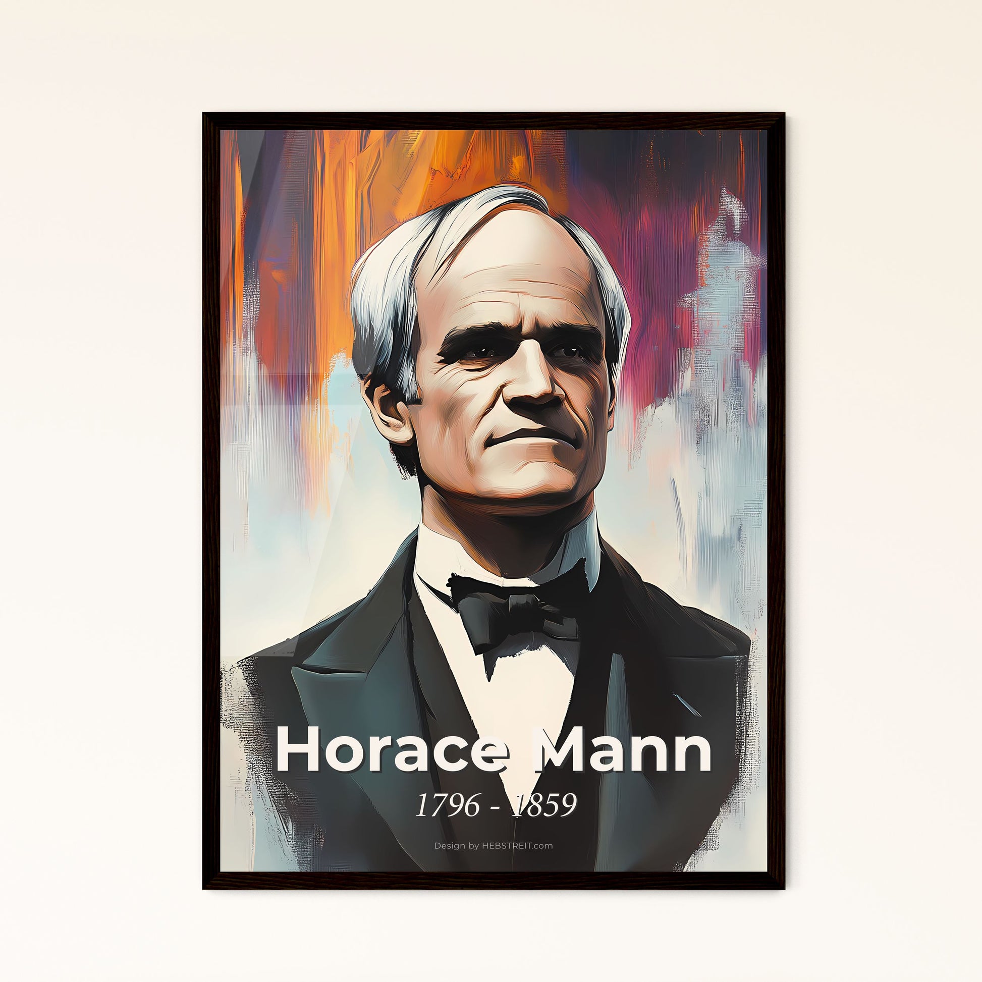 Portrait of Horace Mann, 1796 - 1859. Impressionistic painting of a man in a suit.