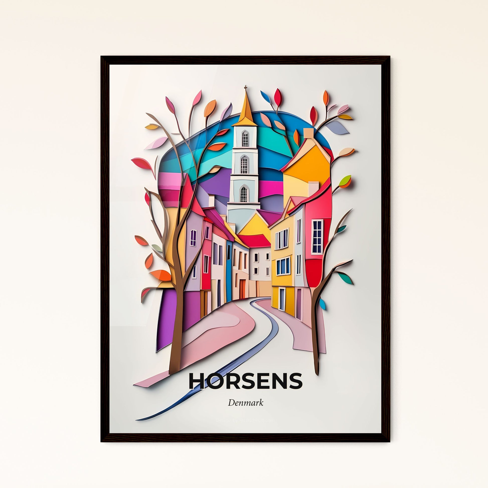 Vivid Horsens, Denmark - a paper cut of a town with a church tower