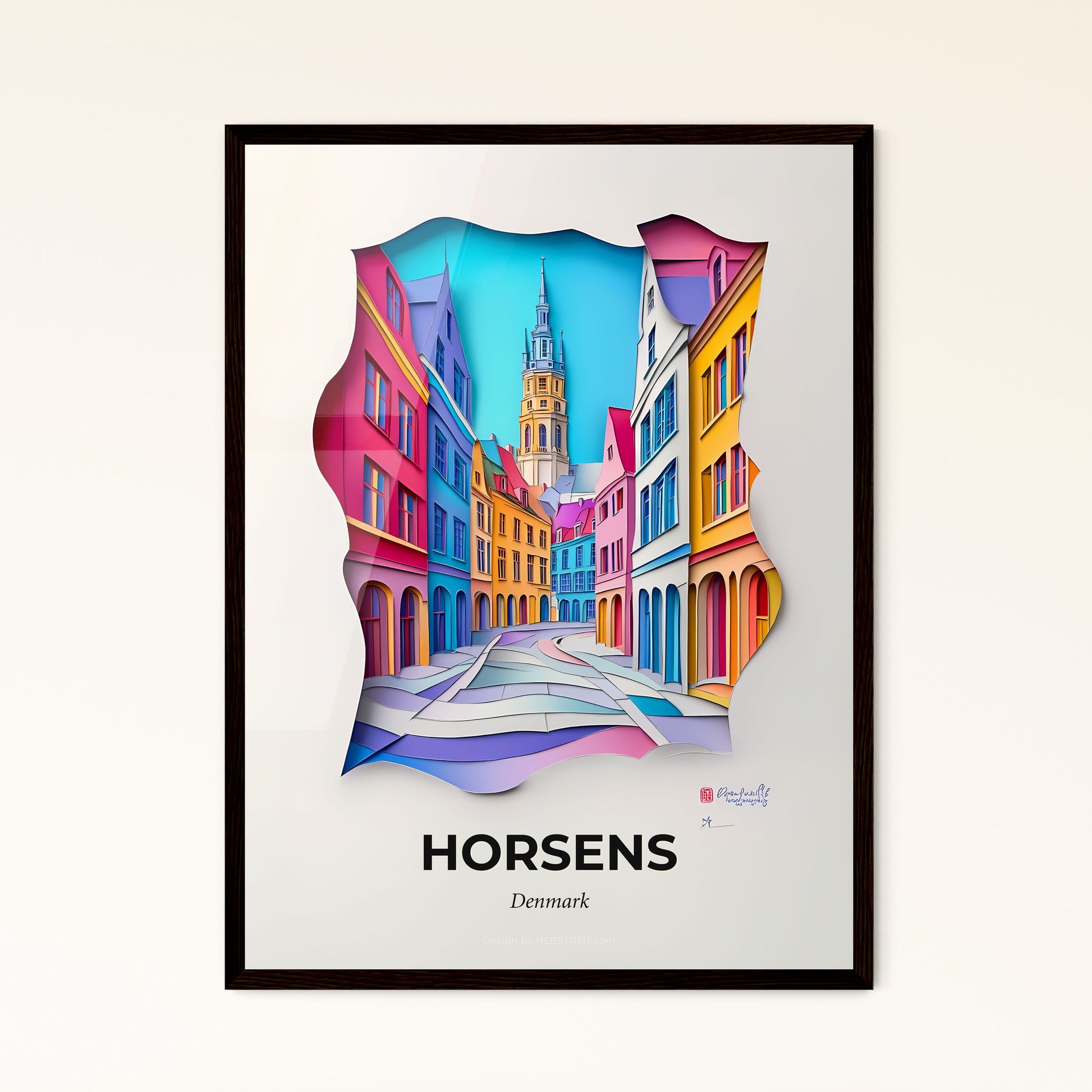 Vivid Horsens, Denmark - a paper cut of a city street with a clock tower