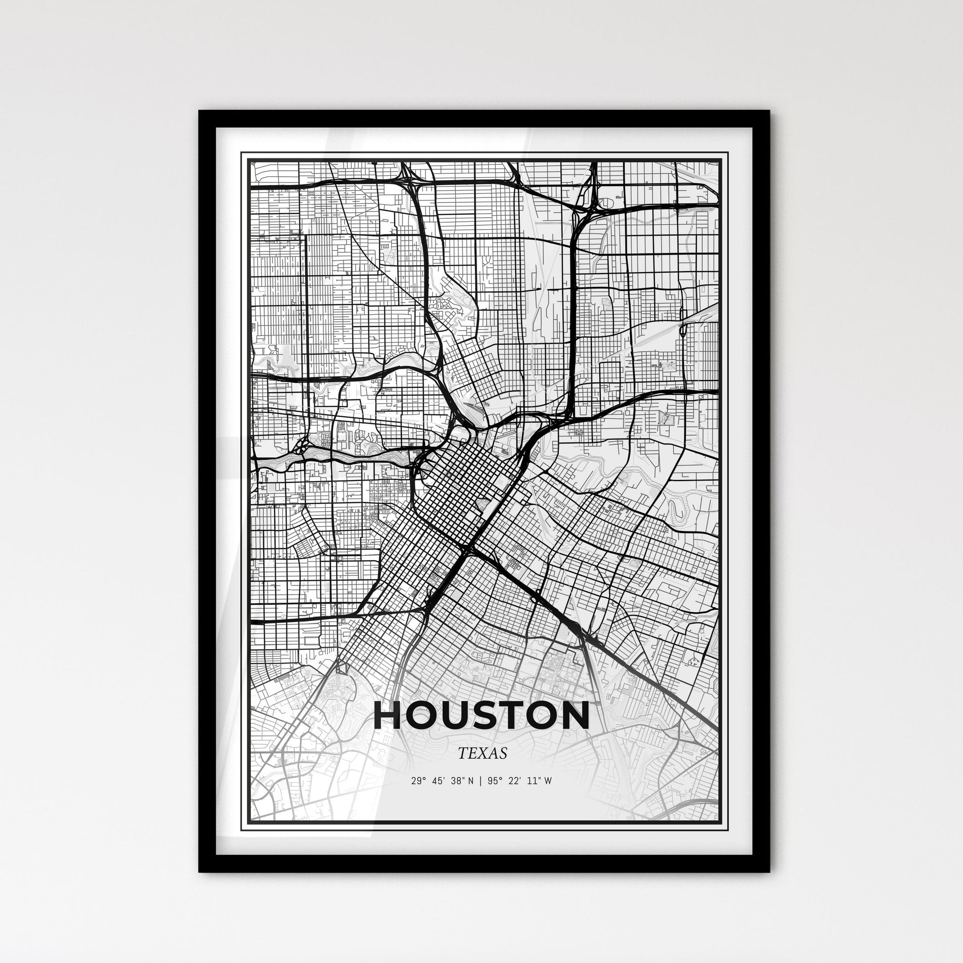 Houston Texas - Scandinavian Style City Map for Modern Home Decor