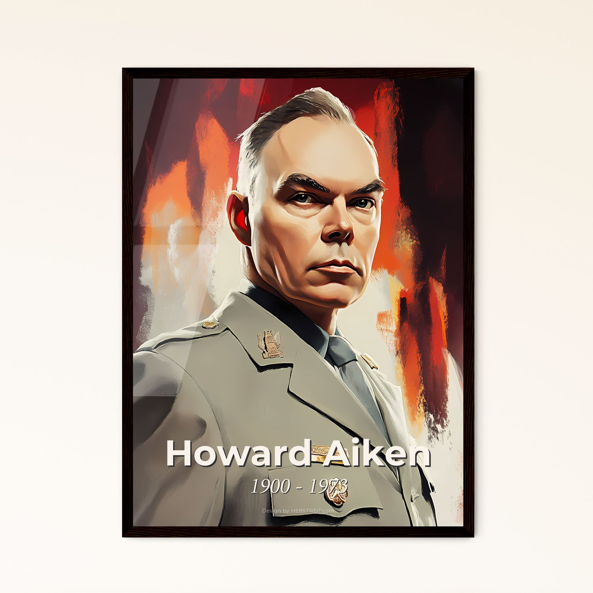 Portrait of Howard Aiken, 1900 - 1973. Impressionistic painting of a man in a military uniform.