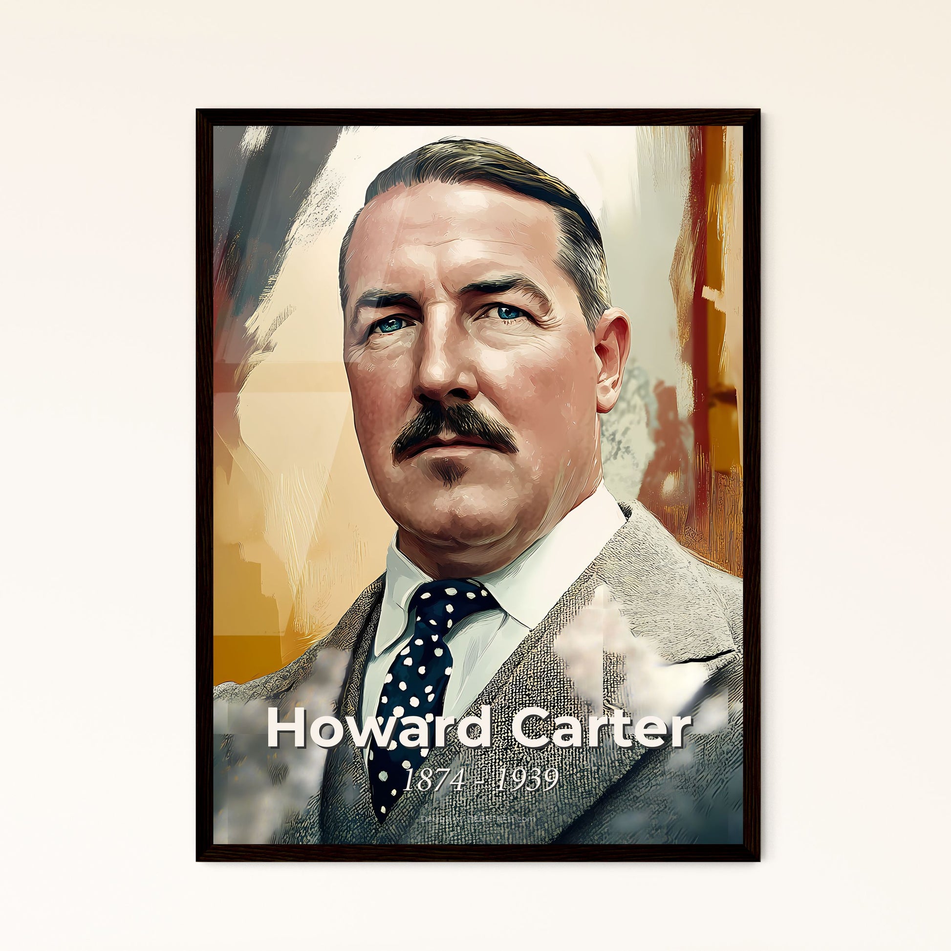 Portrait of Howard Carter, 1874 - 1939. Impressionistic painting of a man with a mustache wearing a suit and tie.