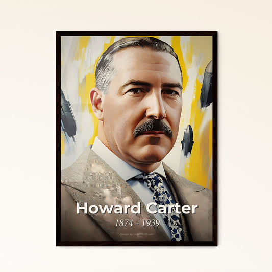 Portrait of Howard Carter, 1874 - 1939. Impressionistic painting of a man with a mustache and a suit.