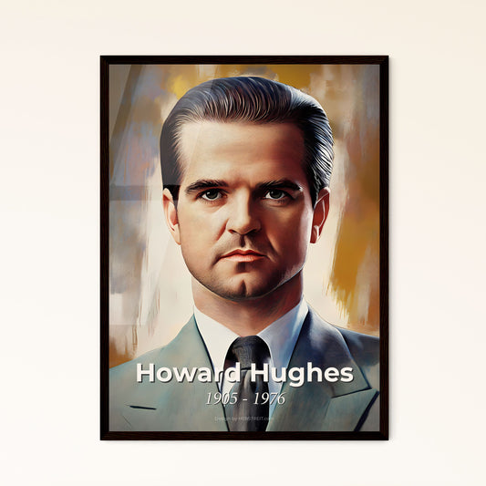 Portrait of Howard Hughes, 1905 - 1976. Impressionistic painting of a man in a suit.