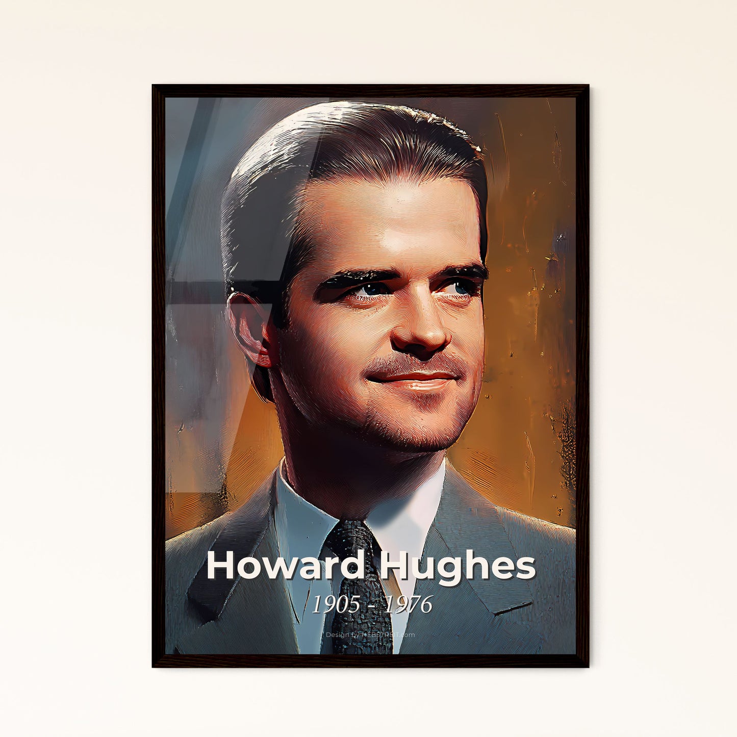 Portrait of Howard Hughes, 1905 - 1976. Impressionistic painting of a man in a suit and tie.