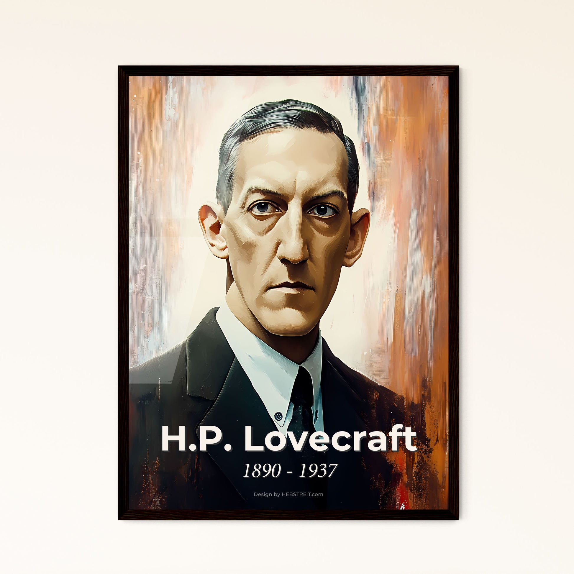 Portrait of H.P. Lovecraft, 1890 - 1937. Impressionistic painting of a man in a suit and tie.