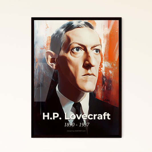 Portrait of H.P. Lovecraft, 1890 - 1937. Impressionistic painting of a man in a suit and tie.