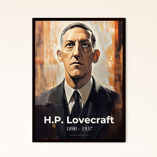 Portrait of H.P. Lovecraft, 1890 - 1937. Impressionistic painting of a man in a suit.