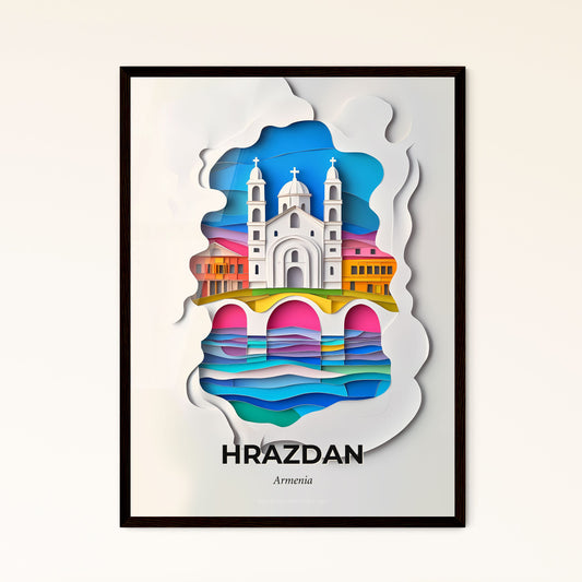 Vivid Hrazdan, Armenia - a paper cut of a church and a bridge