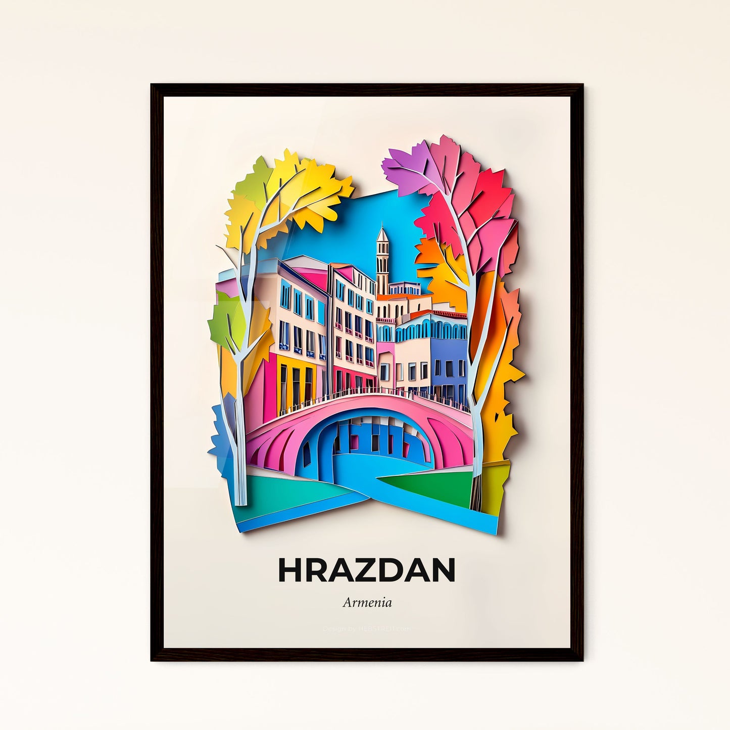 Vivid Hrazdan, Armenia - a paper cut of a city with a bridge