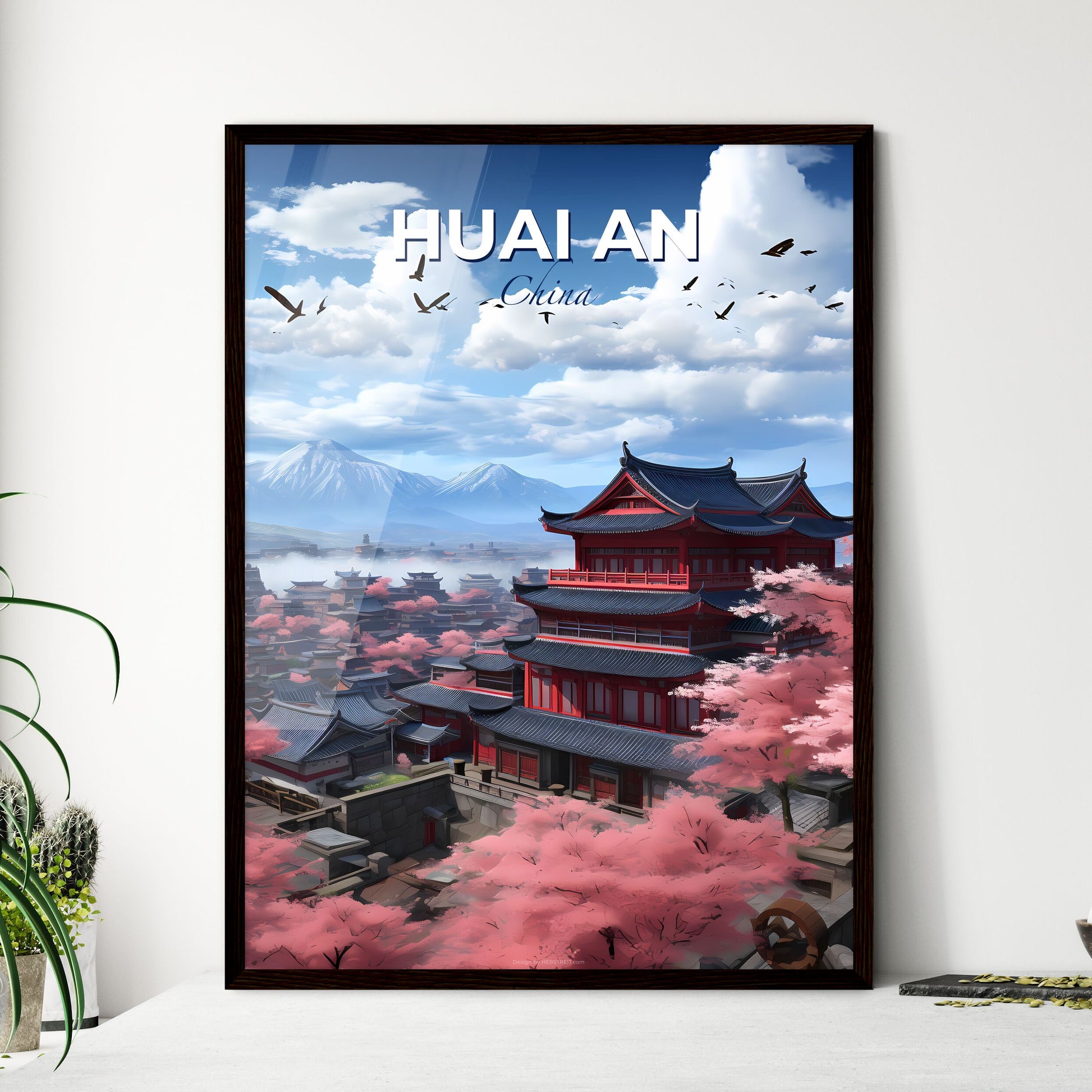 Huai An China Skyline Panorama Chinese Traditional Culture Cherry Blossom Flower Painting Art Default Title