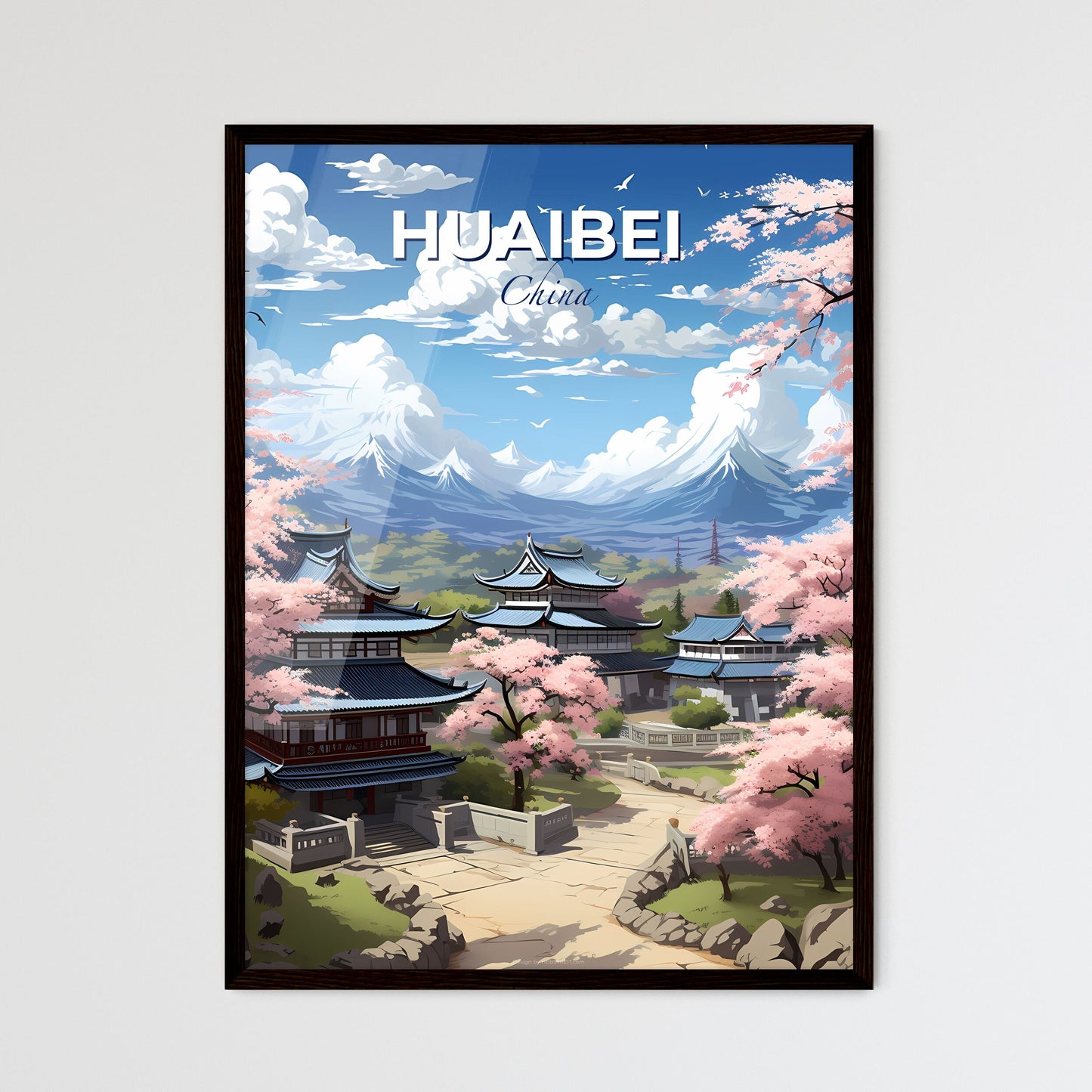 Impressionist Chinese Village Huaibei Skyline Canvas Art Print, Japanese Cherry Blossoms, Asian Landscape Painting Default Title