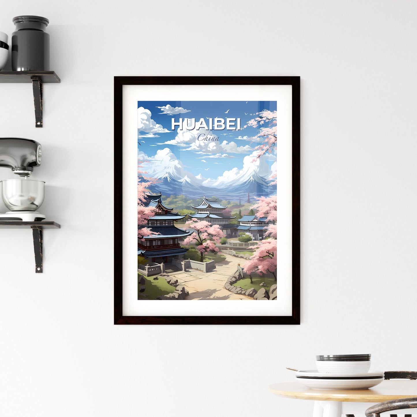 Impressionist Chinese Village Huaibei Skyline Canvas Art Print, Japanese Cherry Blossoms, Asian Landscape Painting Default Title