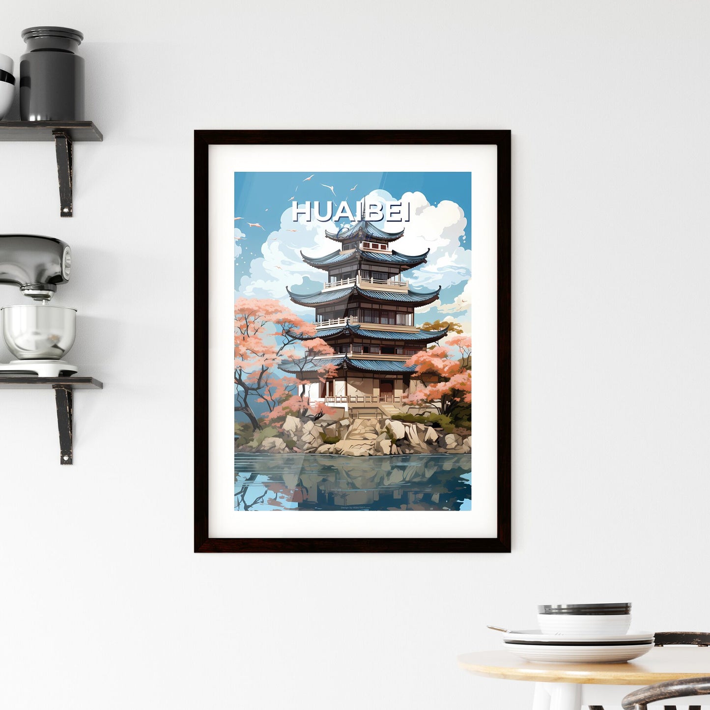 Vibrant Huaibei Skyline Painting of Building on Hill Surrounded by Trees Default Title