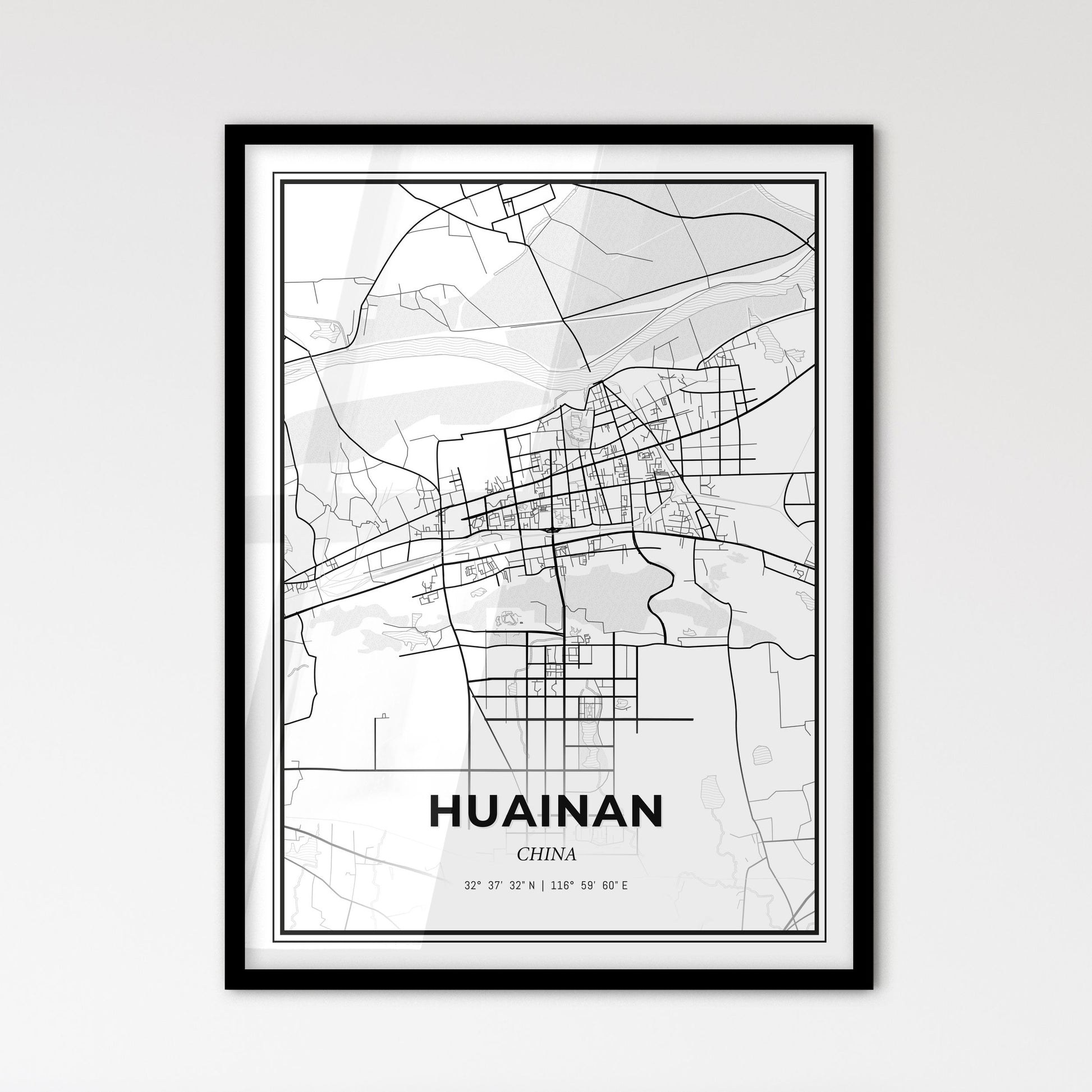 Huainan China - Scandinavian Style City Map for Modern Home Decor