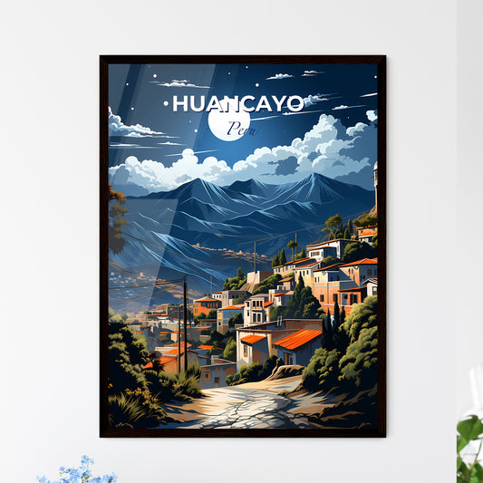 Vibrant Painting: Colorful Huancayo Peru Town Skyline with Tree and Mountain Landscape Default Title