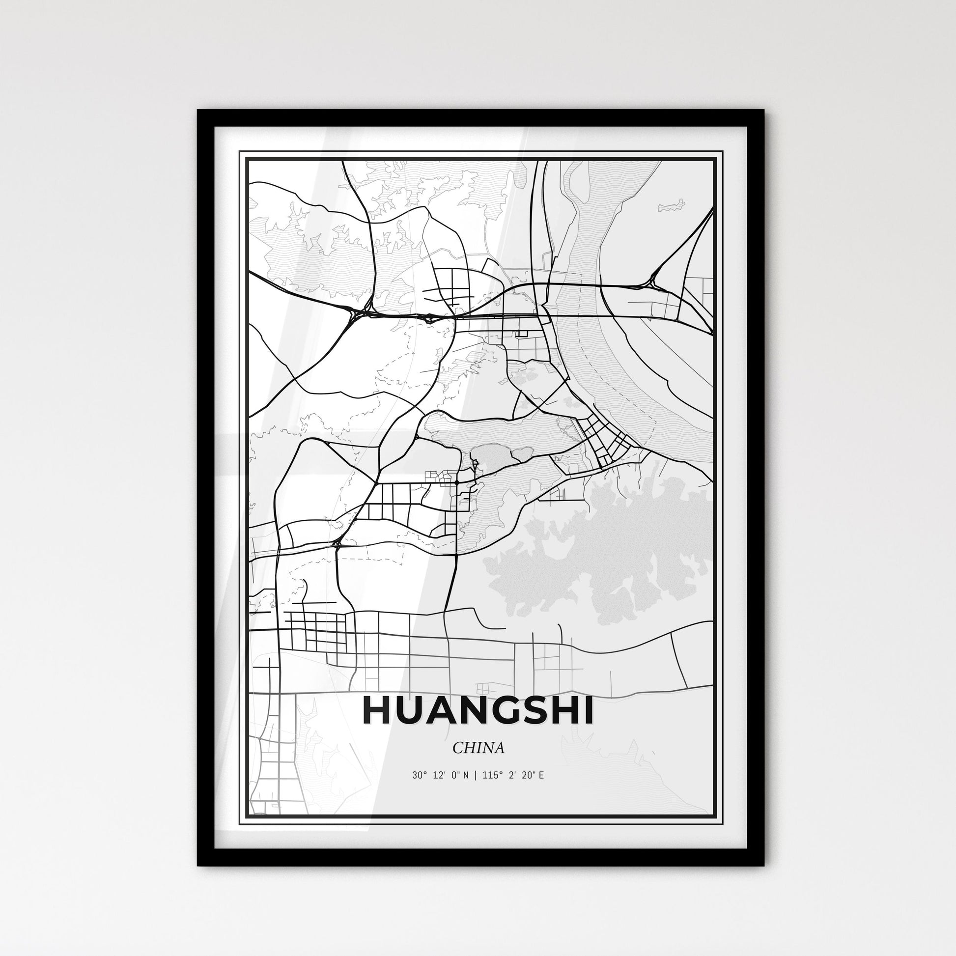 Huangshi China - Scandinavian Style City Map for Modern Home Decor