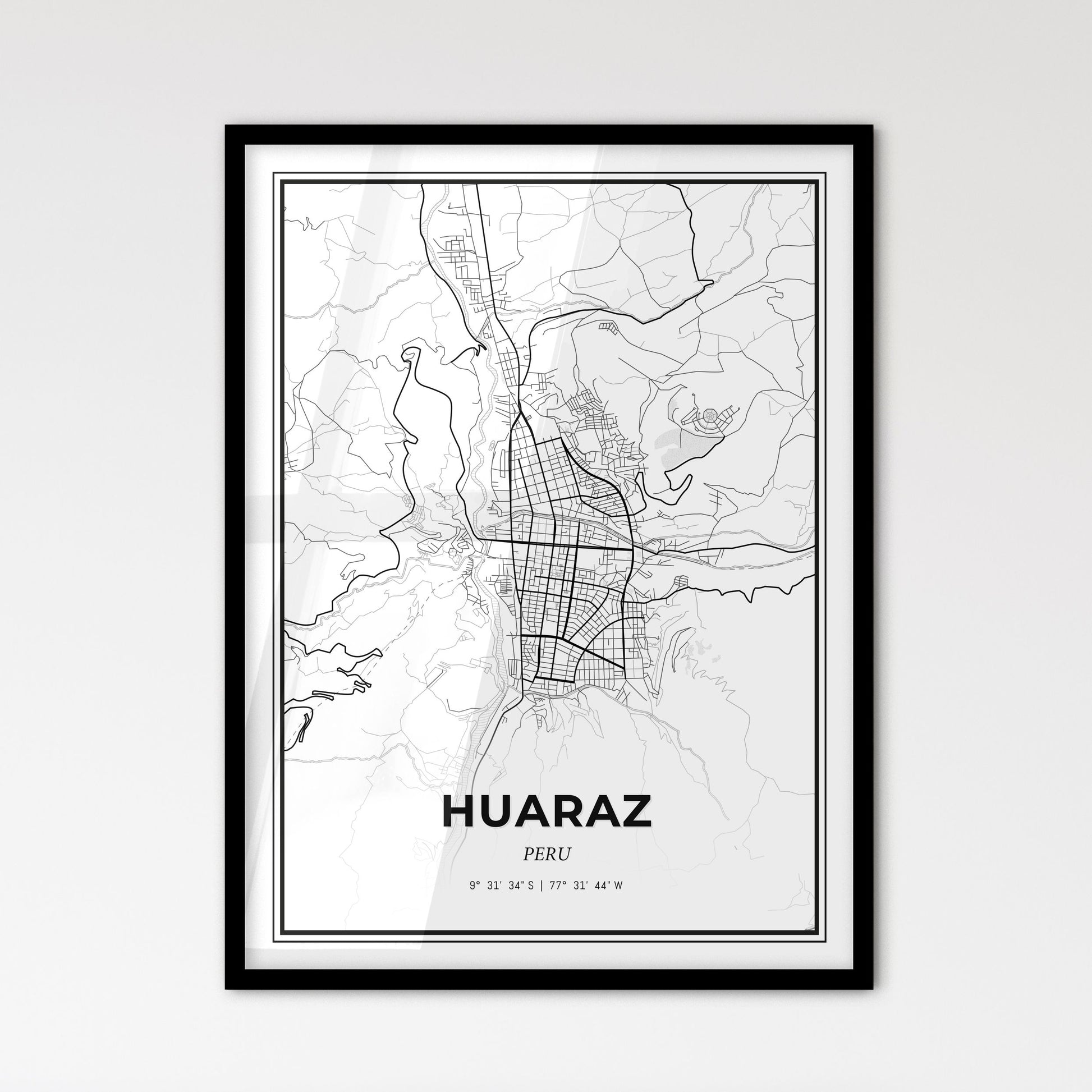 Huaraz Peru - Scandinavian Style City Map for Modern Home Decor