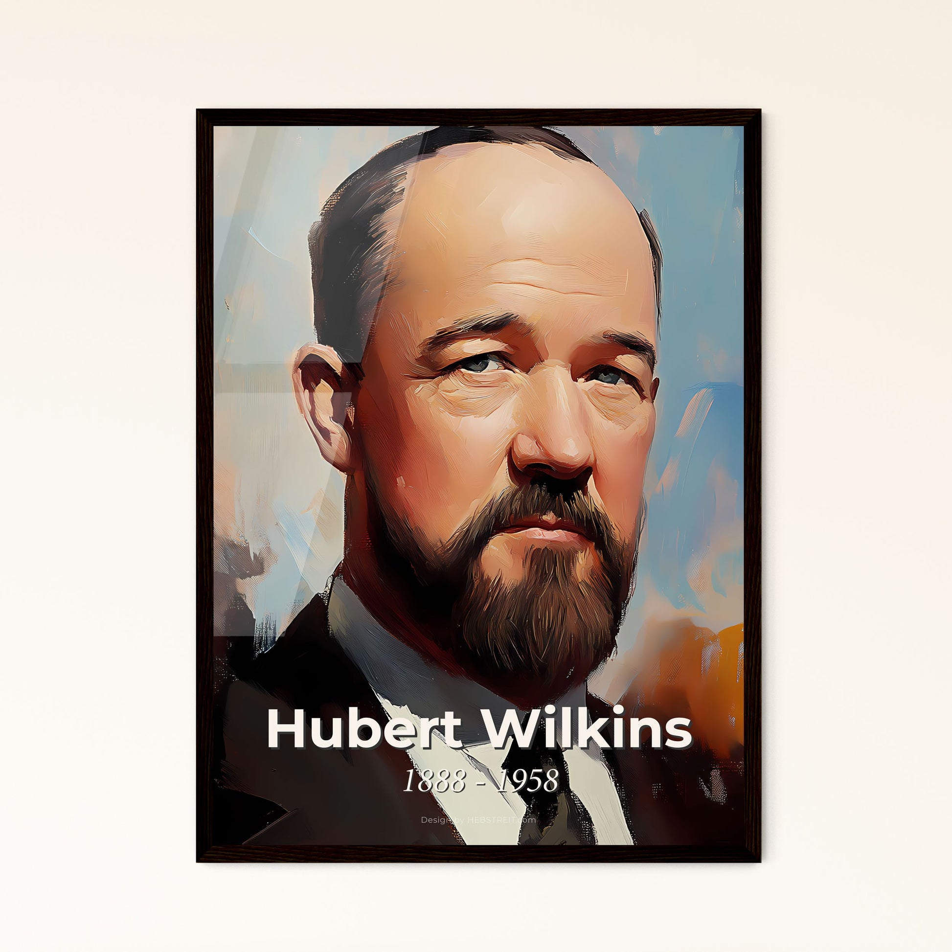 Portrait of Hubert Wilkins, 1888 - 1958. Impressionistic painting of a man with a beard and mustache.