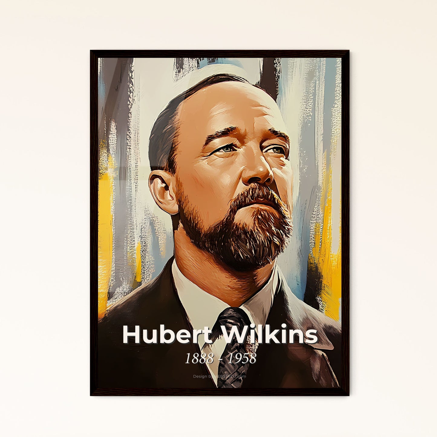 Portrait of Hubert Wilkins, 1888 - 1958. Impressionistic painting of a man with a beard and mustache.