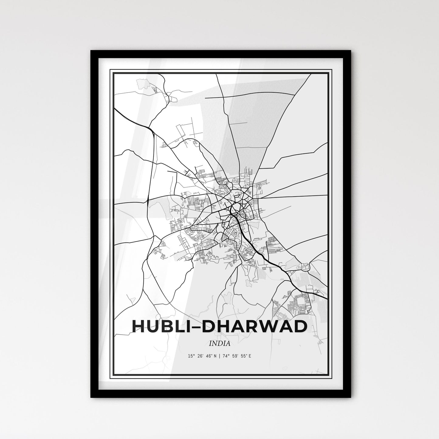 Hubli–Dharwad India - Scandinavian Style City Map for Modern Home Decor