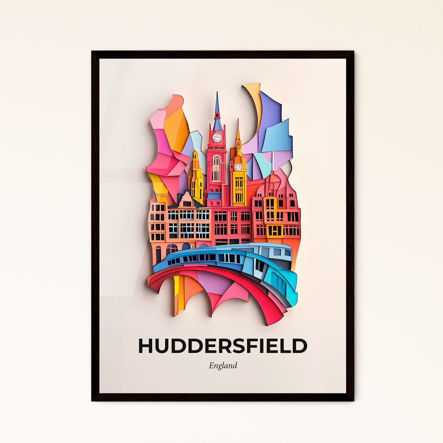 Vivid Huddersfield, England - a colorful city with a clock tower and a bridge