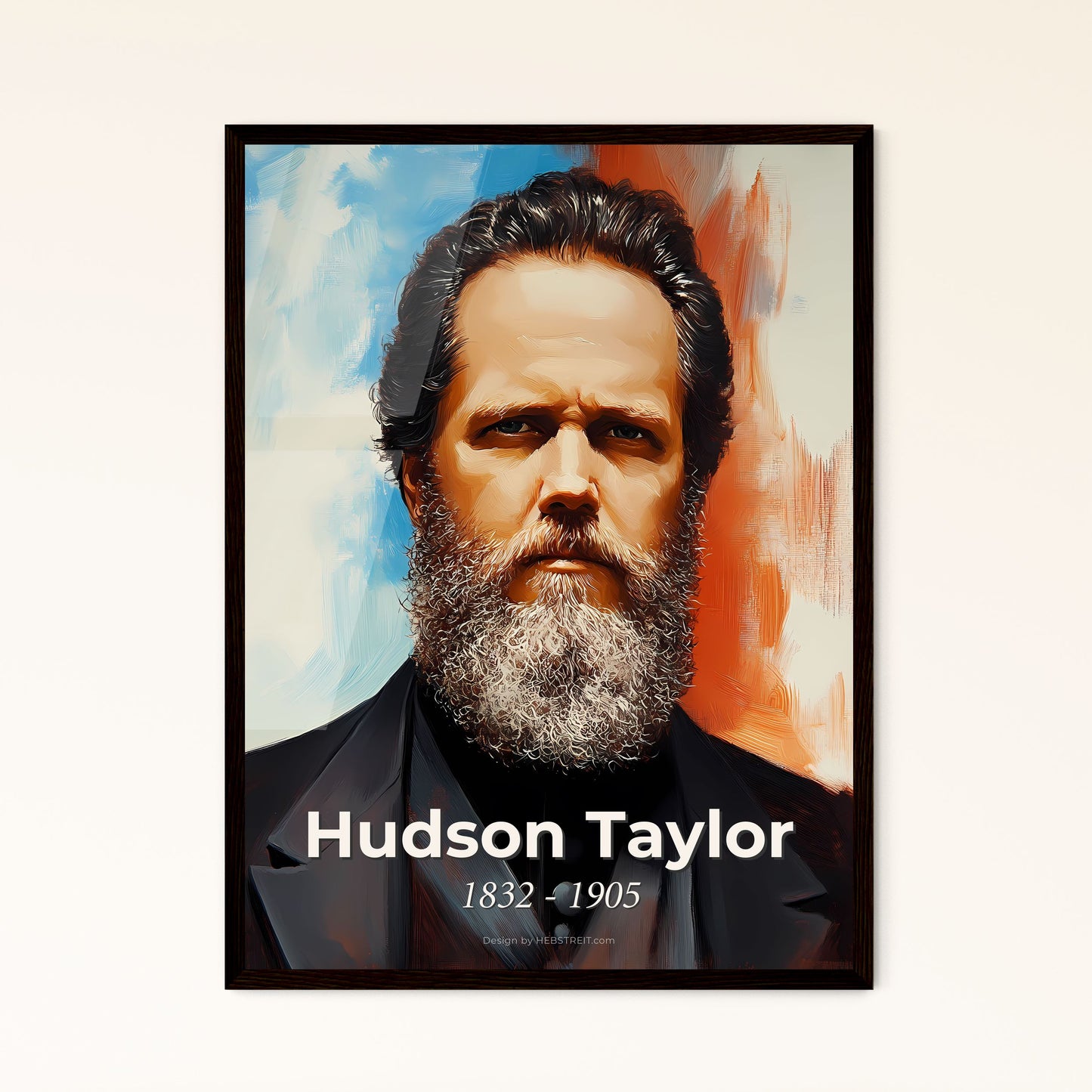 Portrait of Hudson Taylor, 1832 - 1905. Impressionistic painting of a man with a beard.