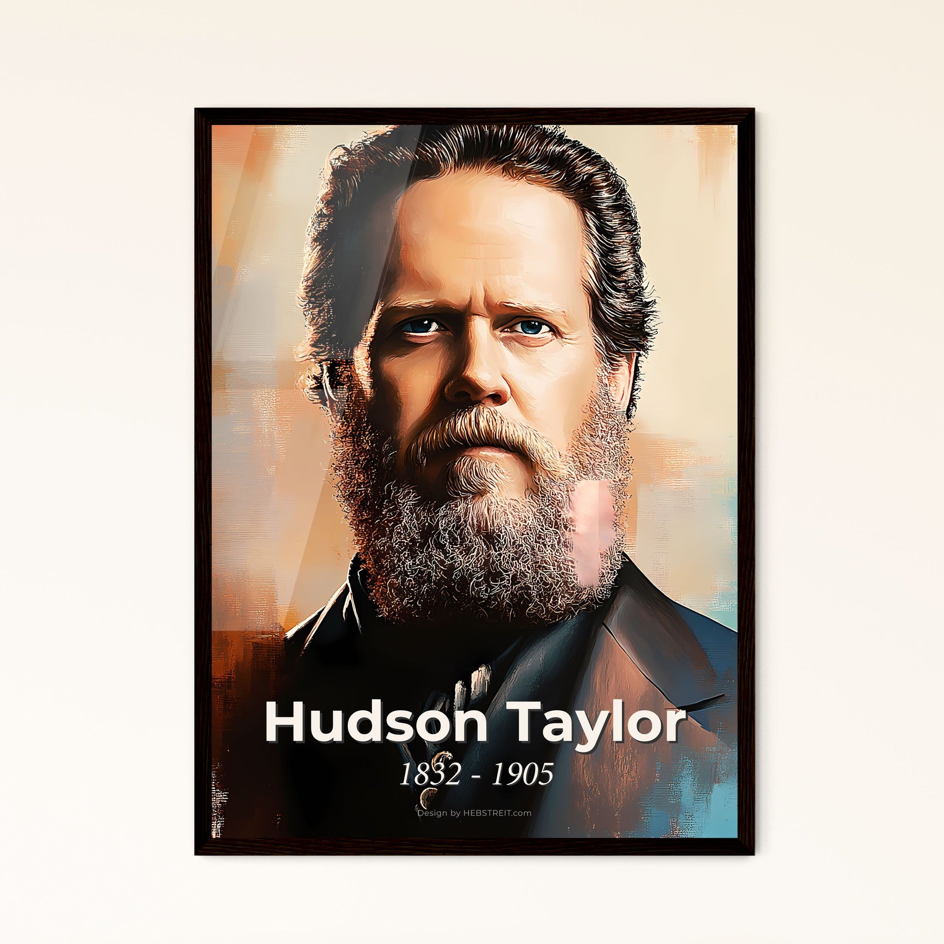 Portrait of Hudson Taylor, 1832 - 1905. Impressionistic painting of a man with a beard.