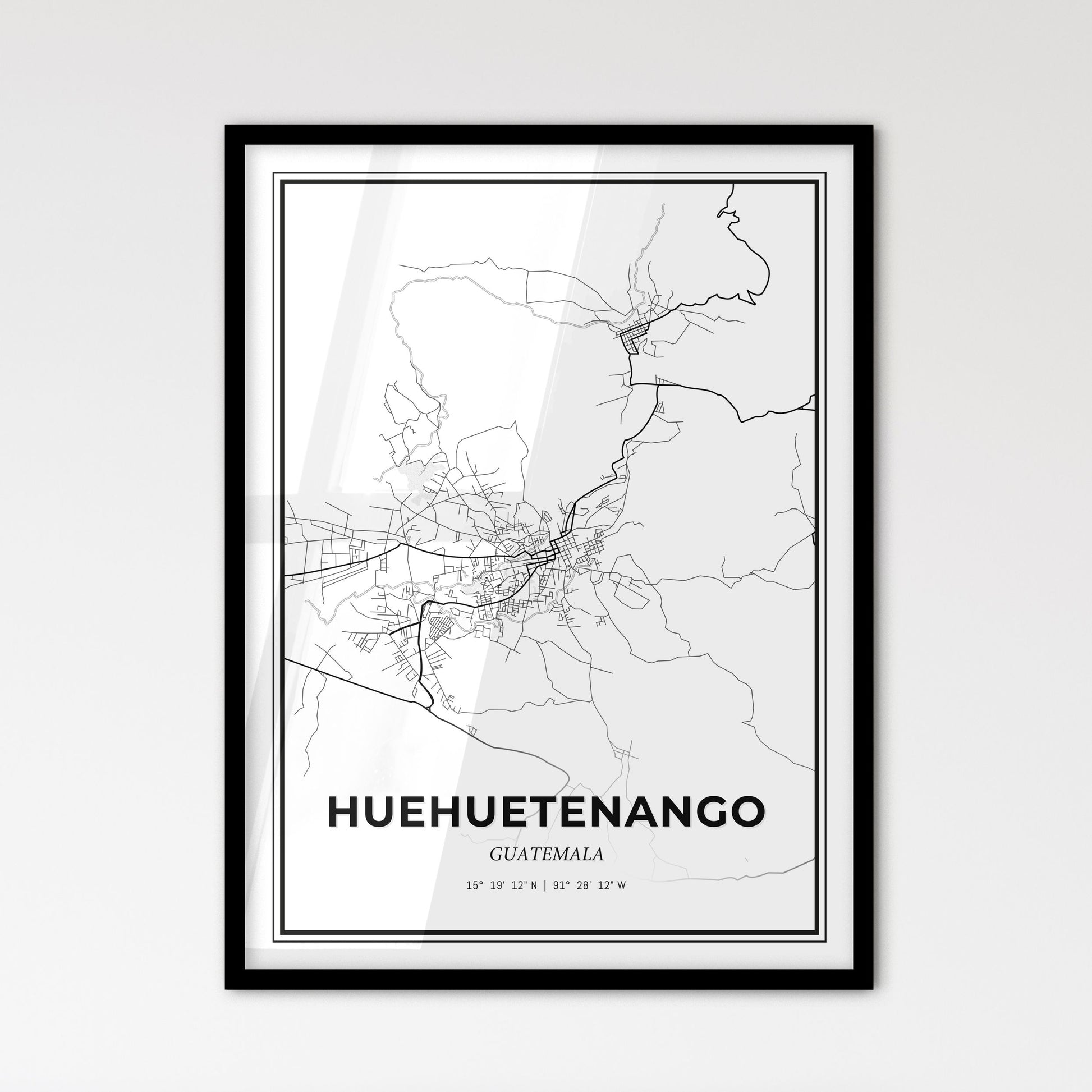 Huehuetenango Guatemala - Scandinavian Style City Map for Modern Home Decor