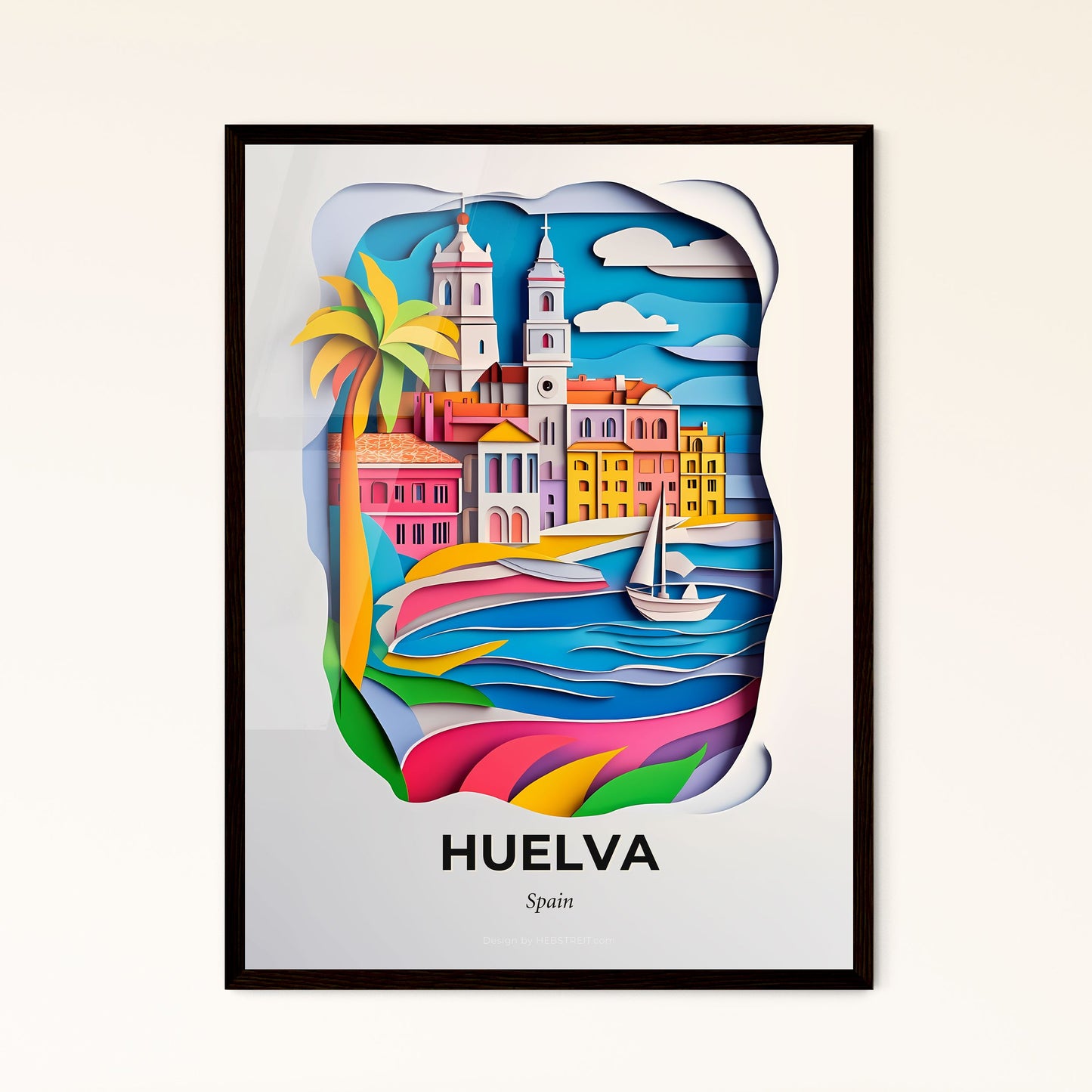 Vivid Huelva, Spain - a paper cut of a city with a boat