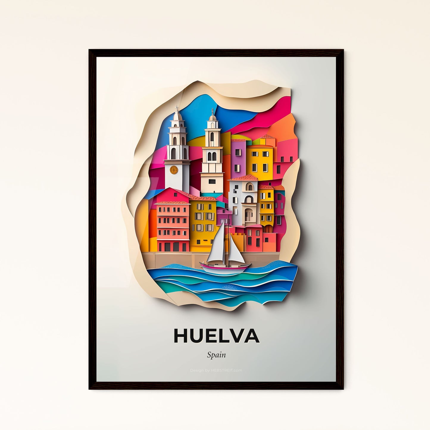 Vivid Huelva, Spain - a paper cut of a city with a sailboat