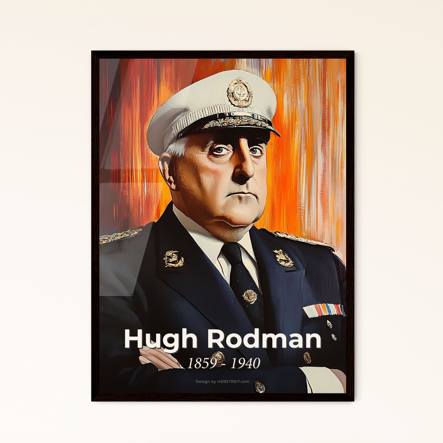 Portrait of Hugh Rodman, 1859 - 1940. Impressionistic painting of a man in a uniform with his arms crossed.