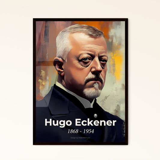 Portrait of Hugo Eckener, 1868 - 1954. Impressionistic painting of a man with a beard and mustache.