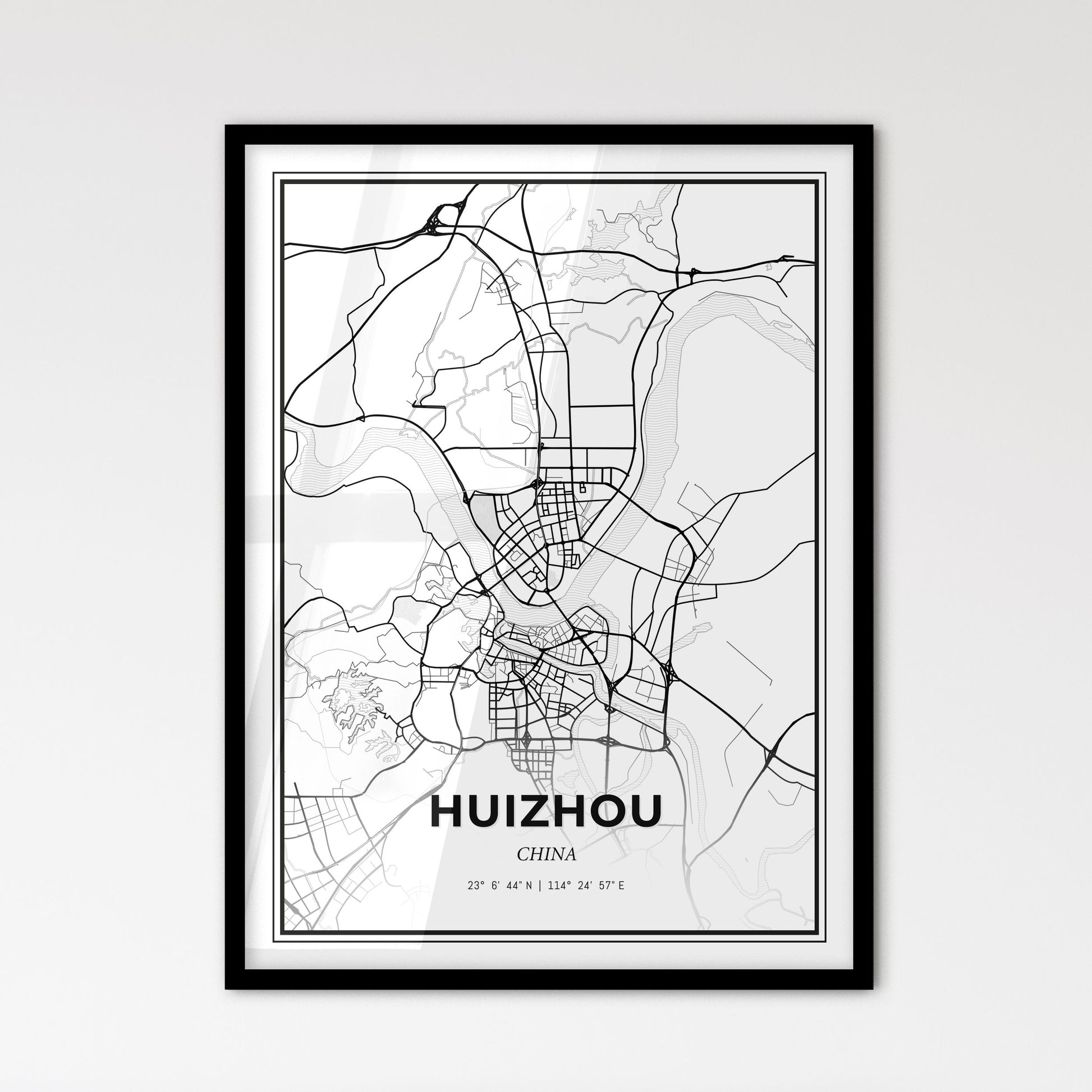 Huizhou China - Scandinavian Style City Map for Modern Home Decor