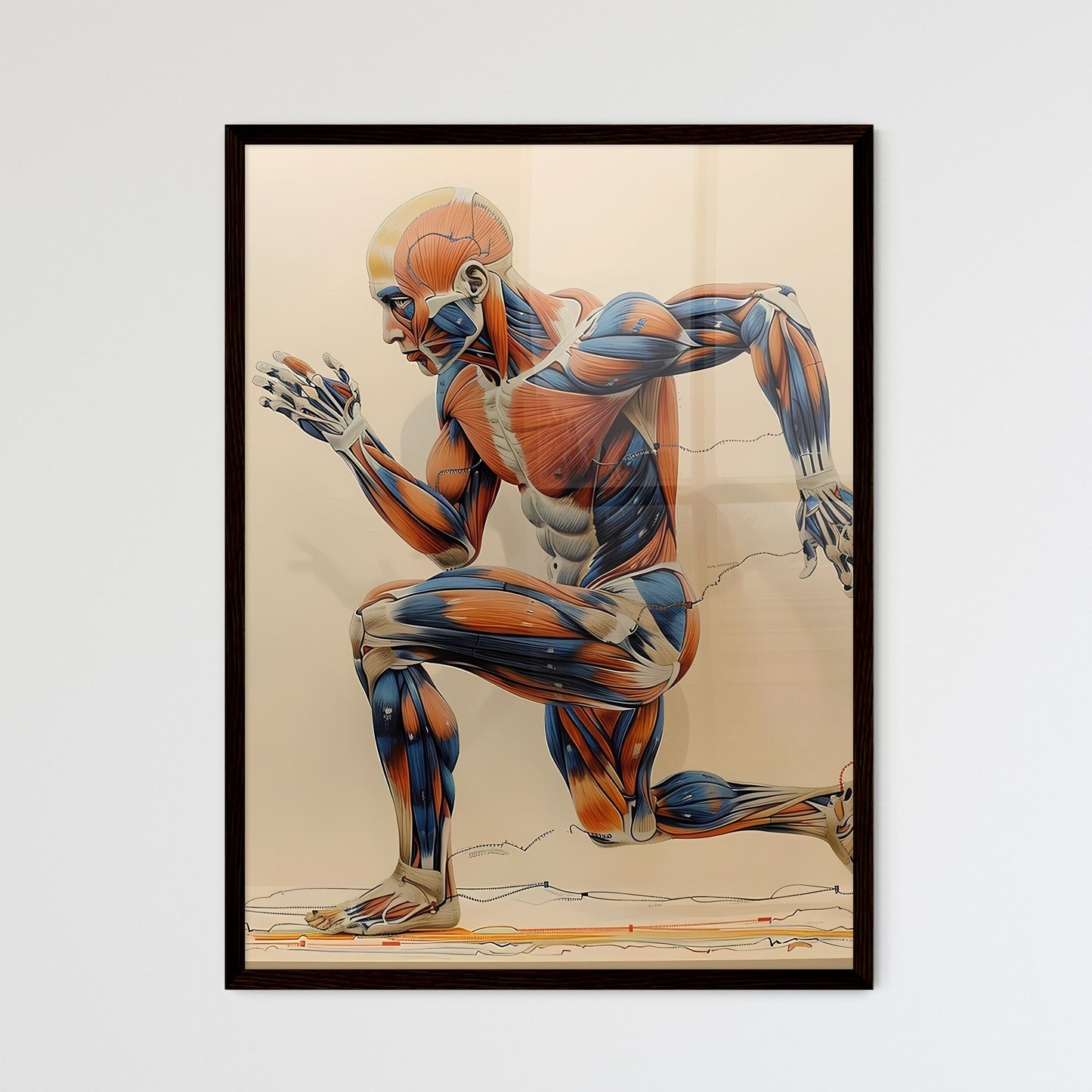 Human Full Body Running Musculature Anatomy Art: Hand-Drawn Painting Focusing on Artistic Depiction Default Title