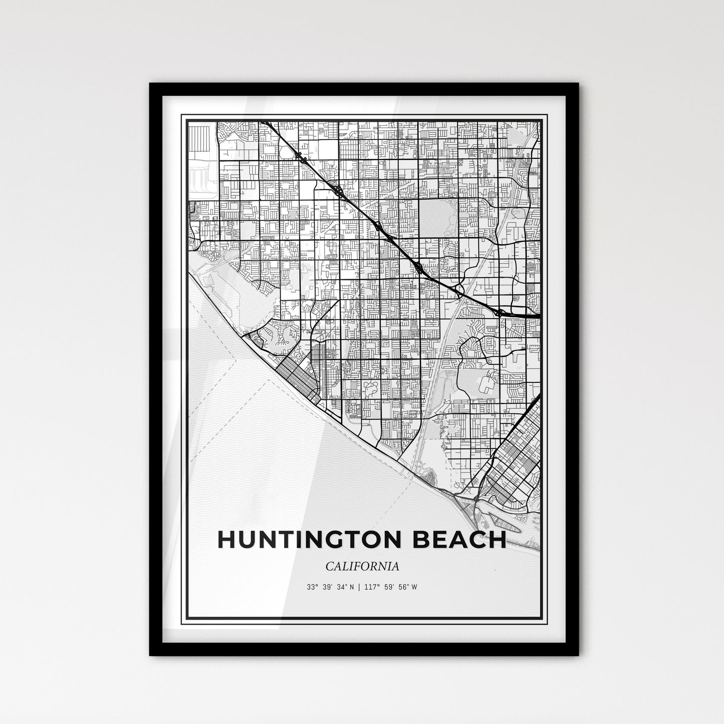 Huntington Beach California - Scandinavian Style City Map for Modern Home Decor